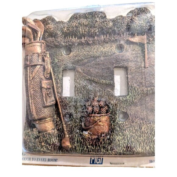 Vintage 1999 FIGI Handpainted Double Light Switch Cover WallPlate Golf Bag Club - Picture 2 of 5
